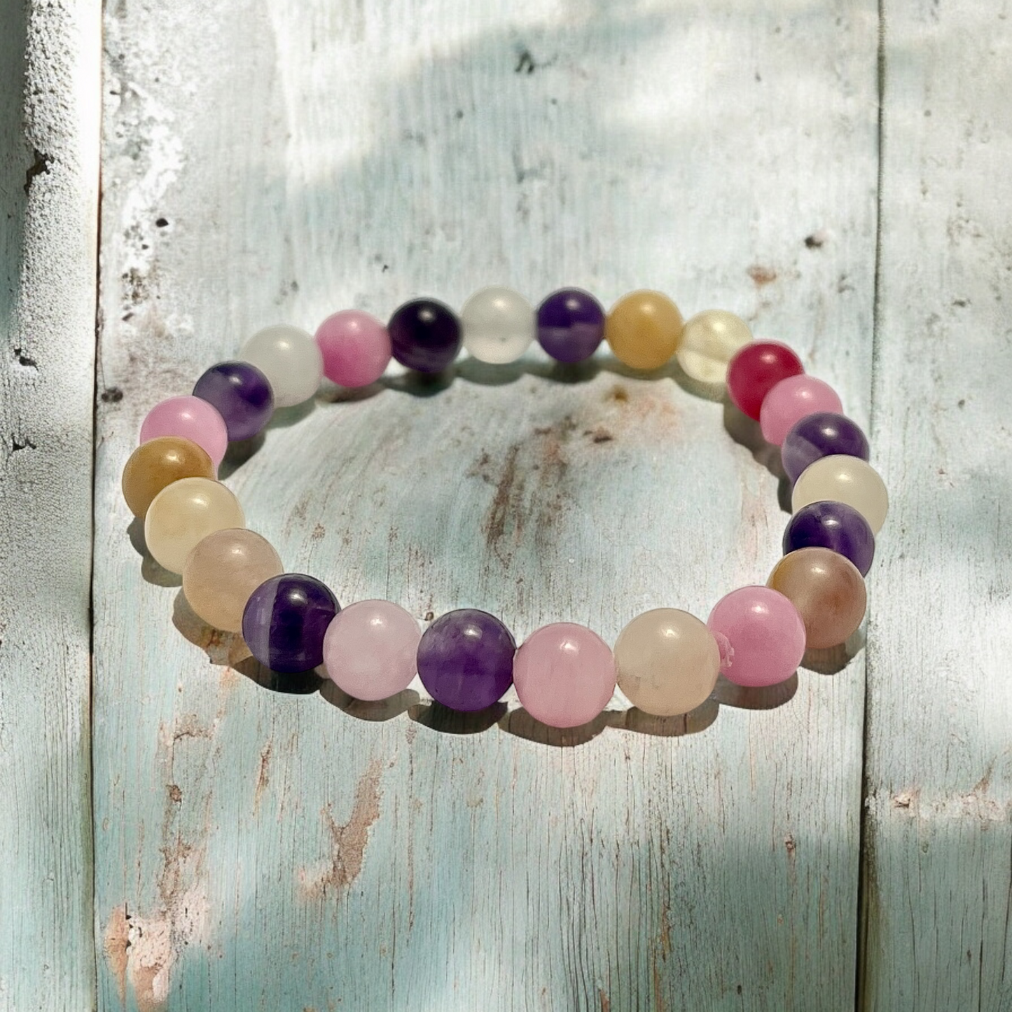 Kærligheds armbånd til hende - Pink Jade, Ametyst og Kunzit