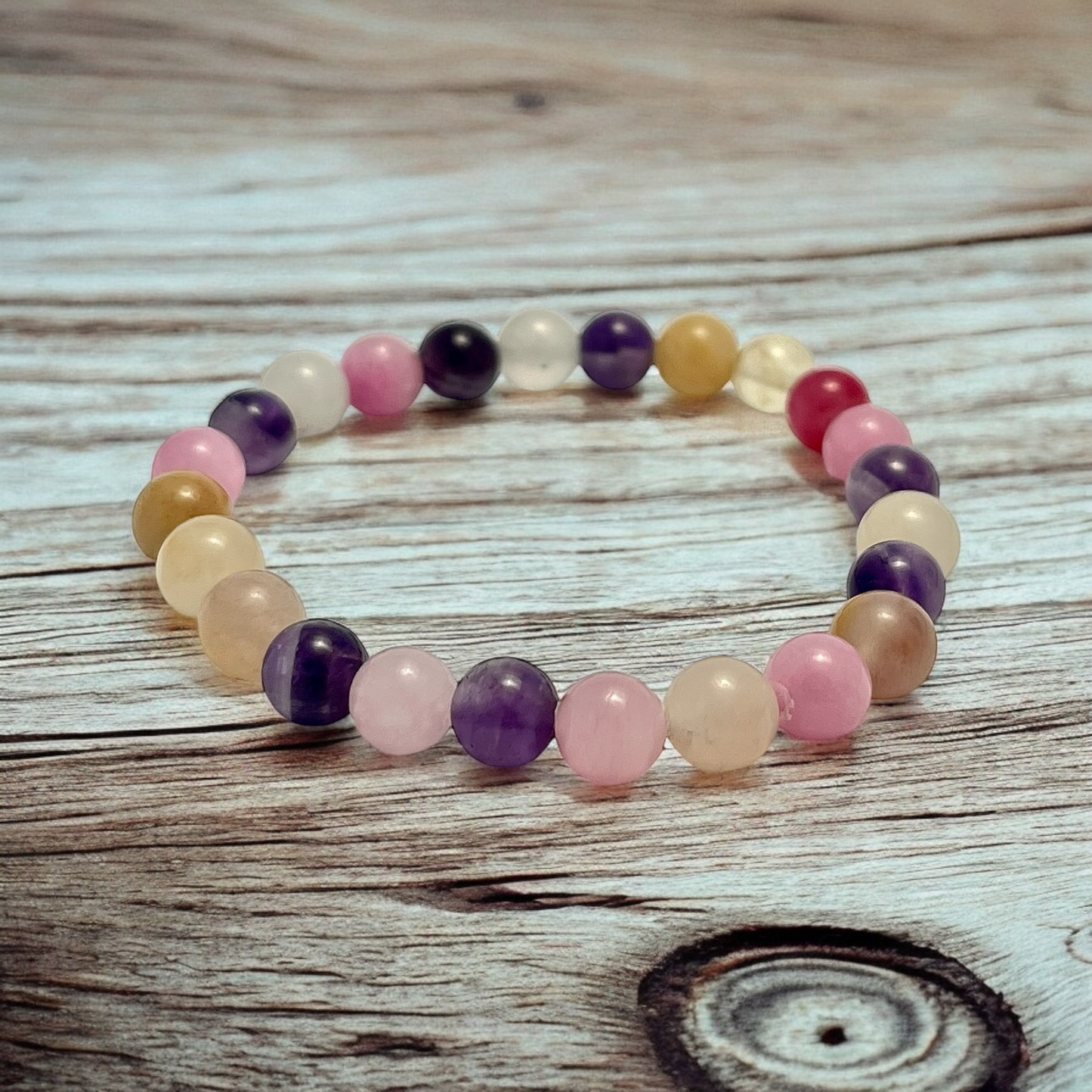 Kærligheds armbånd til hende - Pink Jade, Ametyst og Kunzit