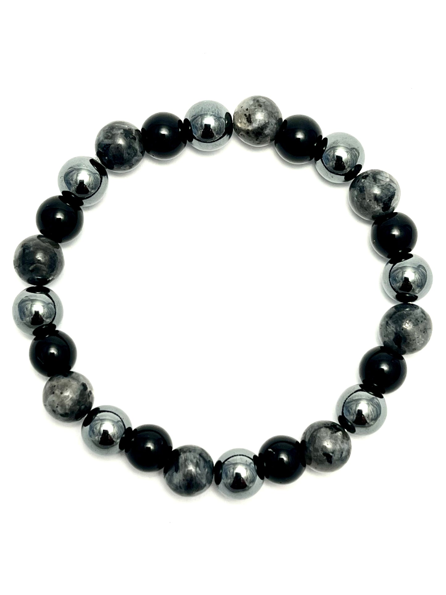 Moderigtigt armbånd til både ham og hende - Hæmatit, Larvikit & Obsidian