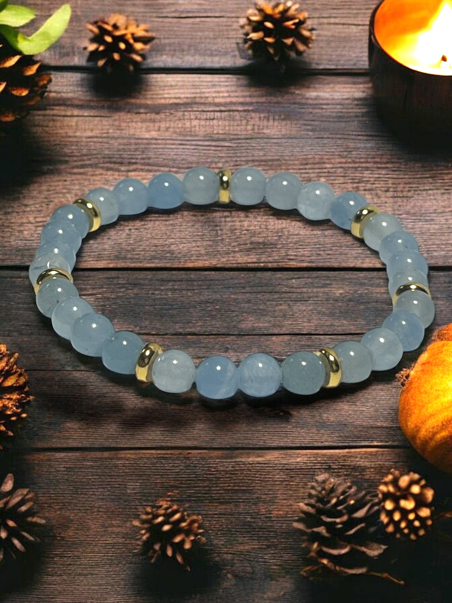 Akvamarine Armbånd 6mm stenperle