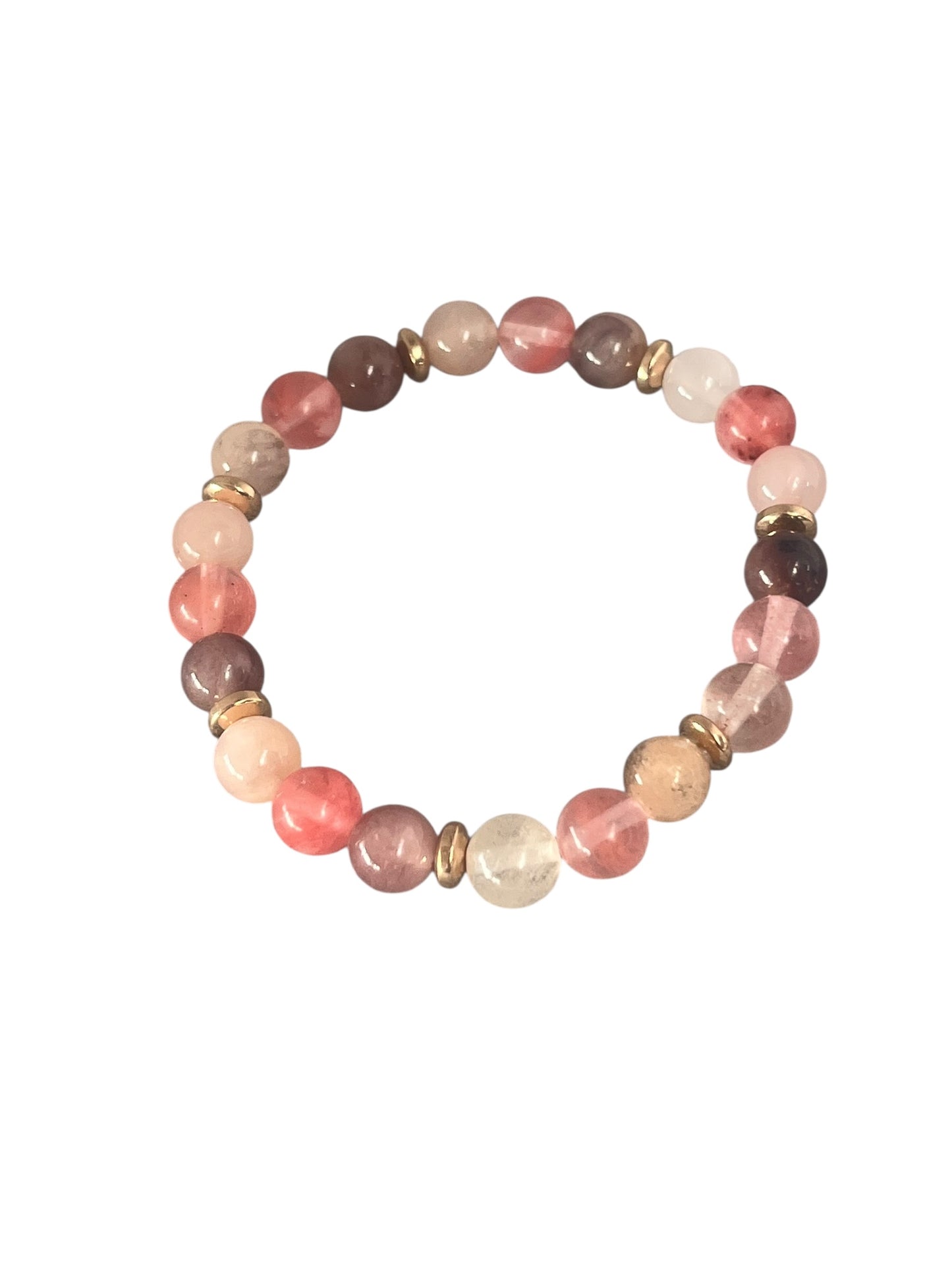 Pink jade og turmalin Krystal armbånd med ægte smykkesten i et roligt og harmonisk udtryk, håndlavet og hver især unikt, lavet af Monnas Smykkedesign