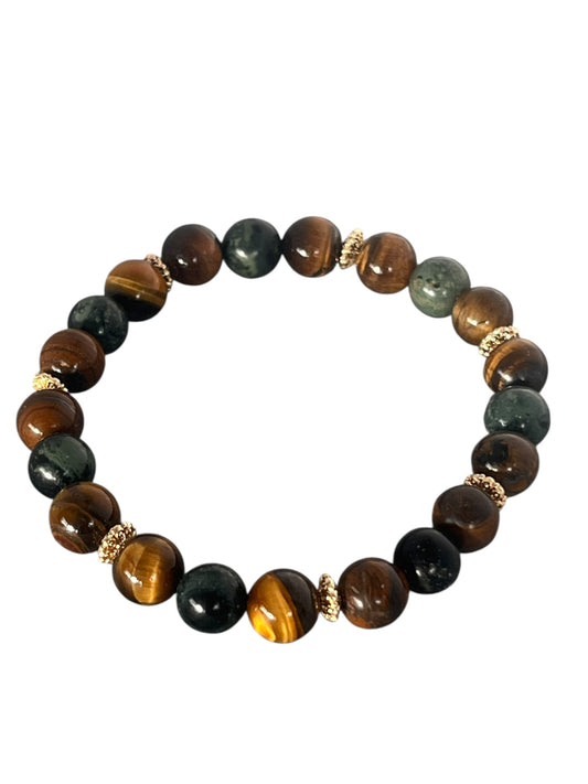 Jaspis og tigerøje Krystal armbånd med ægte krystaller og smukke farvespil, et håndlavet smykke inspireret af naturens former, lavet af Monnas Smykkedesign