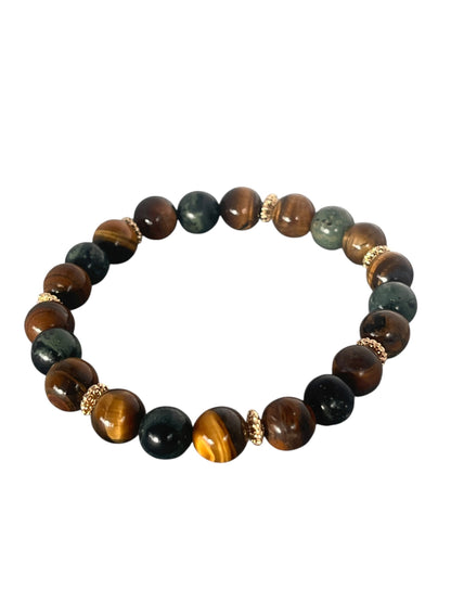Jasper og tigerøje Krystal armbånd med ægte smykkesten i et roligt og harmonisk udtryk, håndlavet og hver især unikt, lavet af Monnas Smykkedesign
