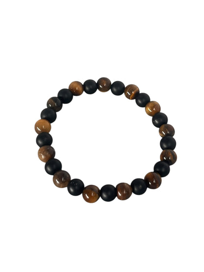 Tigerøje og sort onyx Krystal armbånd med naturlige smykkesten i harmoniske farver, håndlavet og unikt i sit udtryk, lavet af Monnas Smykkedesign